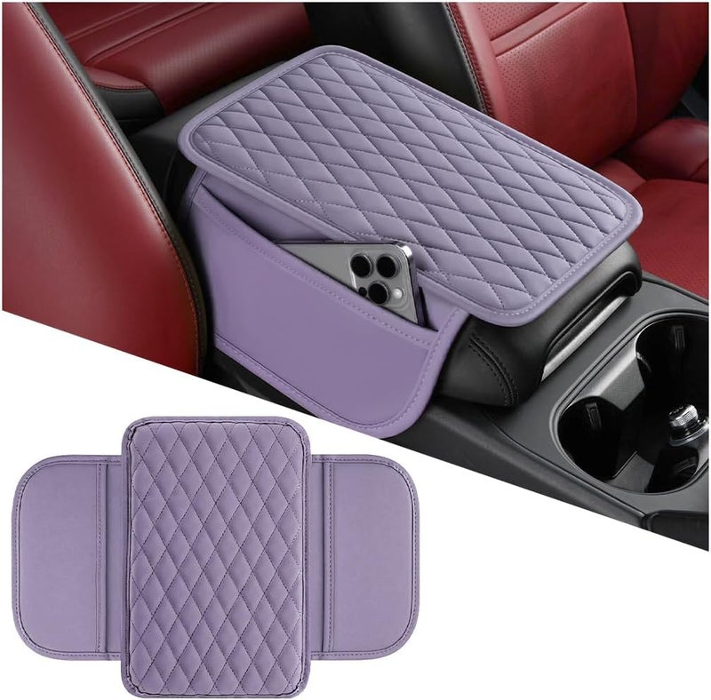 Mandark Car Center Console Cover, Microfiber Leather Vehicle Armrest Protector Cushion with 2 Storage Bags, Auto Interior Arm Rest Seat Box Pad Accessories, Universal for SUV, Sedan, Truck (Purple) - Image 1